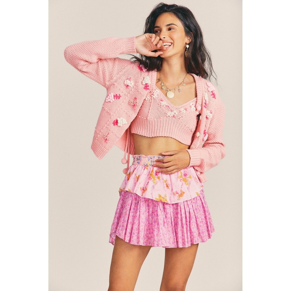 New LoveShackFancy Ruffle Mini Skirt in Exploded Pink SZ: P XXS Cotton $245